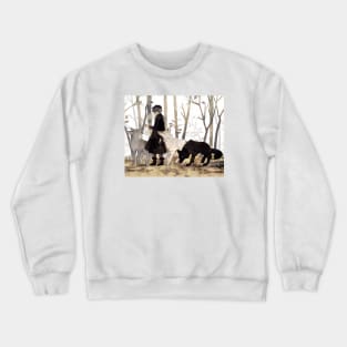 Walking wolf and boy Crewneck Sweatshirt